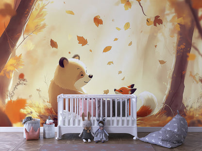 Herbstgeflüster unter Freunden Kinderzimmer-Fototapete-Wandtatoo-selbstklebend