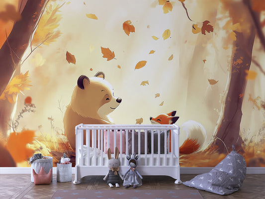 Herbstgeflüster unter Freunden Kinderzimmer-Fototapete-Wandtatoo-selbstklebend