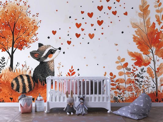 Waschbärliebe Kinderzimmer-Fototapete-Wandtatoo-selbstklebend