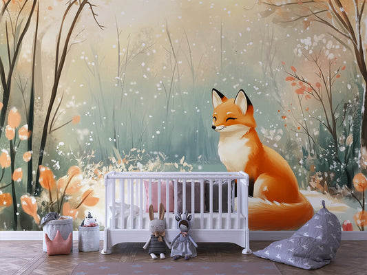 Winterträume mit Fuchs Kinderzimmer-Fototapete-Wandtatoo-selbstklebend