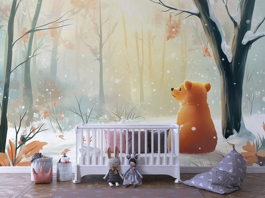 Winterruhe mit Bär Kinderzimmer-Fototapete-Wandtatoo-selbstklebend