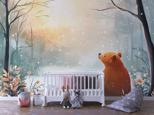 Winterwunder mit Bär Kinderzimmer-Fototapete-Wandtatoo-selbstklebend