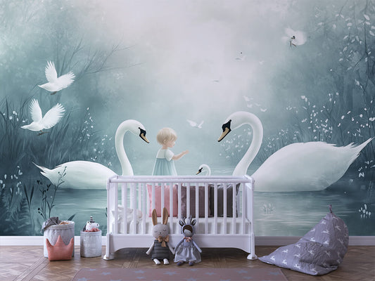 Schwanenlicht Kinderzimmer selbsklebende Fototapete