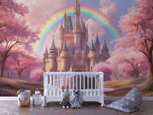 Regenbogenschloss der Träume Kinderzimmer selbsklebende Fototapete