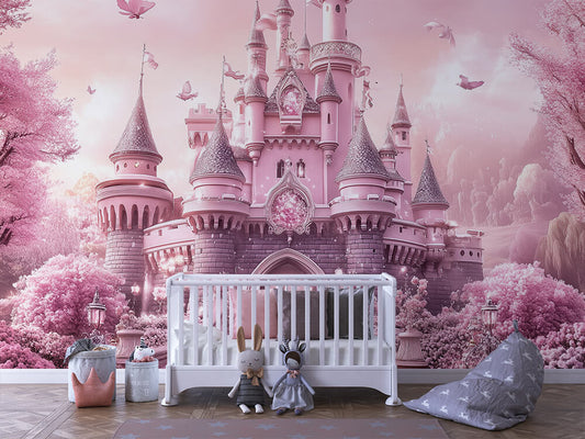 Prinzessinnenschloss im Blütenzauber Kinderzimmer selbsklebende Fototapete