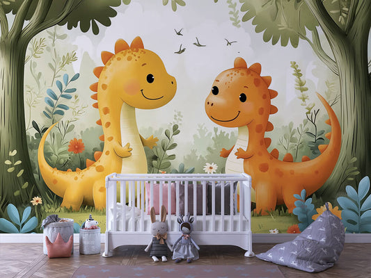 Dino-Freunde im Urzeitwald Kinderzimmer selbsklebende Fototapete