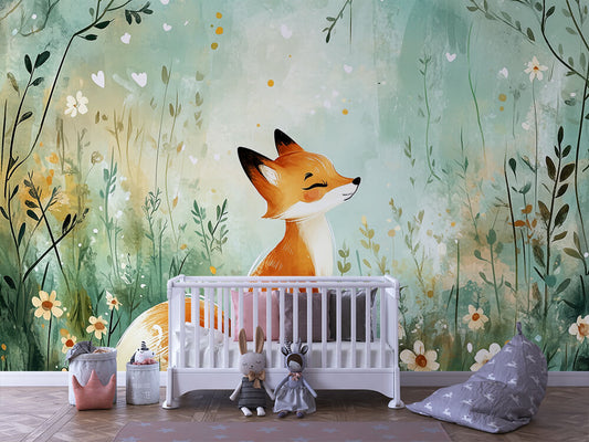 Fuchs im Blütenwunderwald Kinderzimmer selbsklebende Fototapete