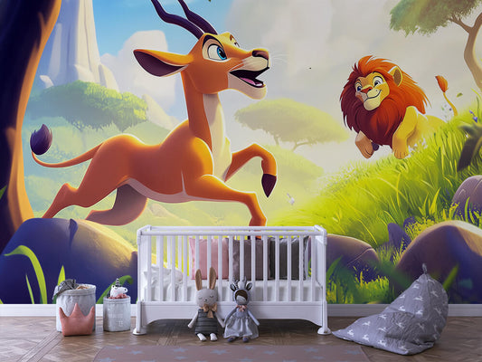 Safari-Spielzeit Kinderzimmer selbsklebende Fototapete