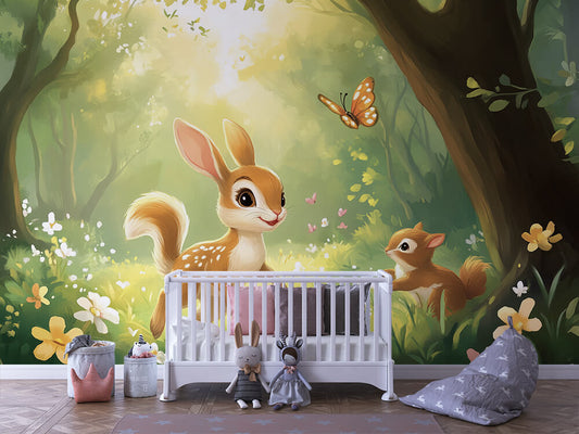 Hopsi und das Eichhörnchen Kinderzimmer selbsklebende Fototapete