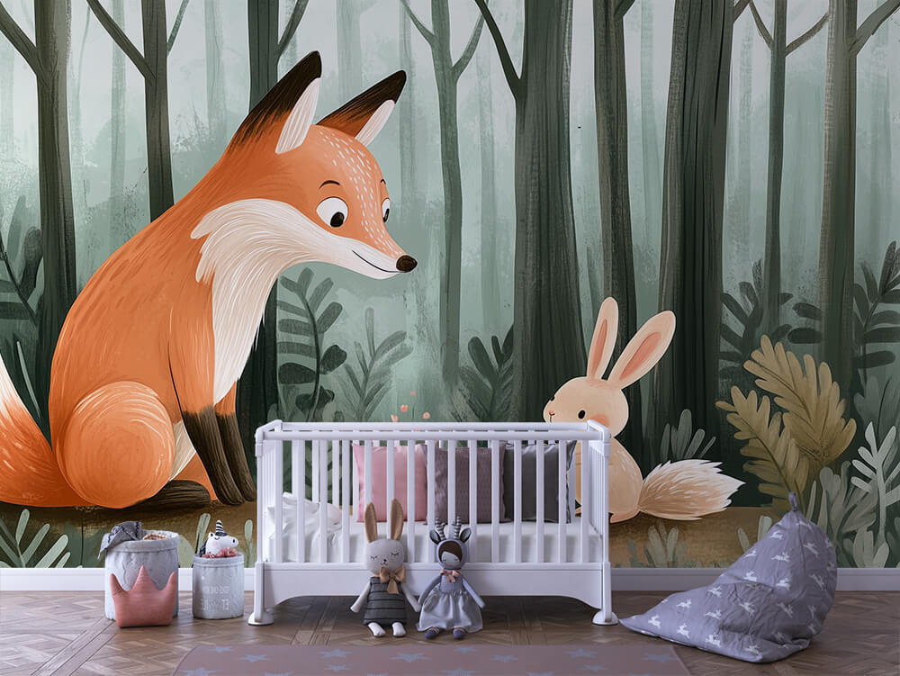 Freunde im Wald Kinderzimmer selbsklebende Fototapete