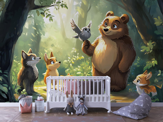 Geschichtenzeit mit Bär Bruno Kinderzimmer selbsklebende Fototapete