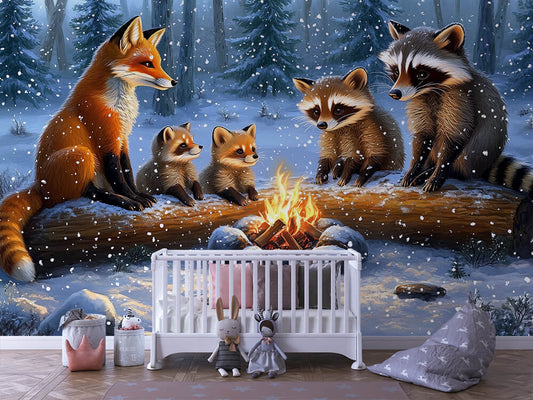 Kuschelrunde am Lagerfeuer Kinderzimmer selbsklebende Fototapete