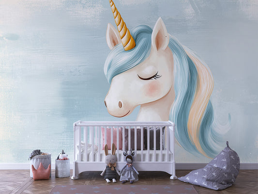 Träumendes Einhorn Kinderzimmer selbsklebende Fototapete
