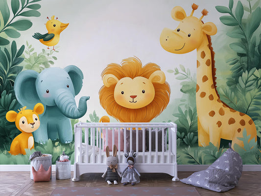 Safari Freunde im Dschungel Kinderzimmer selbsklebende Fototapete