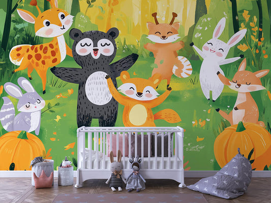 Waldparty im Herbst Kinderzimmer selbsklebende Fototapete