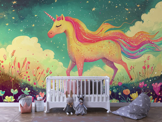Sternenlicht-Einhorn Kinderzimmer selbsklebende Fototapete