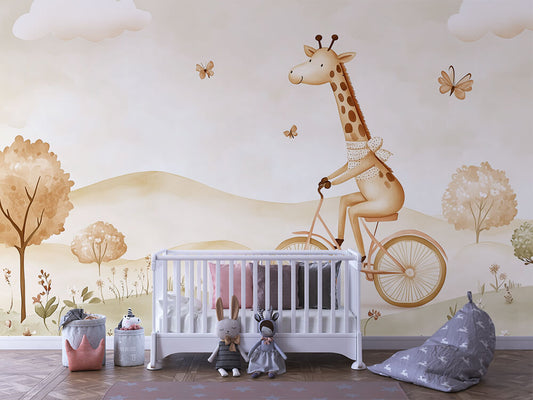 Giraffenfahrt im Frühlingswind Kinderzimmer selbsklebende Fototapete