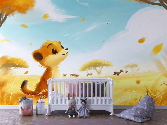 Kleiner Entdecker in der Savanne Kinderzimmer selbsklebende Fototapete