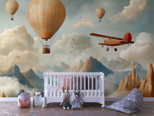 Himmelsabenteuer über den Wolken Kinderzimmer selbsklebende Fototapete