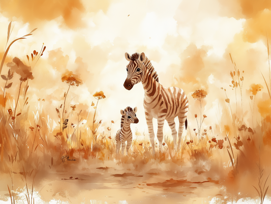 Zebraglück im Abendlicht Kinderzimmer selbsklebende Fototapete