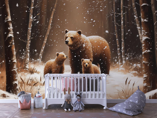 Winterspaziergang im Bärenwald Kinderzimmer selbsklebende Fototapete