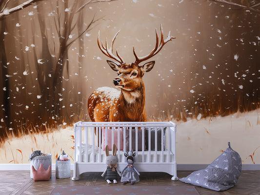 König des Winterwaldes Kinderzimmer selbsklebende Fototapete