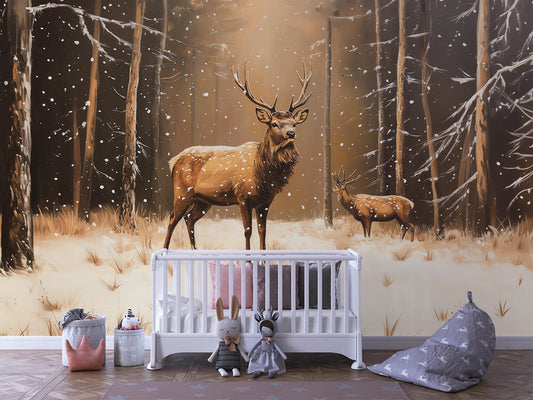 Hirsche im Schneefunkeln Kinderzimmer selbsklebende Fototapete