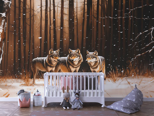 Wolfsbande im Winterwald Kinderzimmer selbsklebende Fototapete