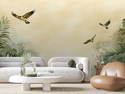 Fototapete Golden Canopy » tropische Leichtigkeit & fliegende Vögel für natürliche Wohlfühlräume  schneller Versand  Made in Germany von PCC FoliaConcept
