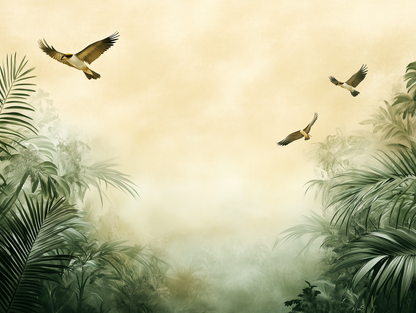 Fototapete Golden Canopy » tropische Leichtigkeit & fliegende Vögel für natürliche Wohlfühlräume  schneller Versand  Made in Germany von PCC FoliaConcept