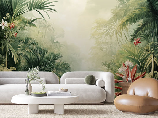 Fototapete Botanic Glow » tropischer Blättertraum & exotische Farben für lebendige Wohnideen  schneller Versand  Made in Germany von PCC FoliaConcept