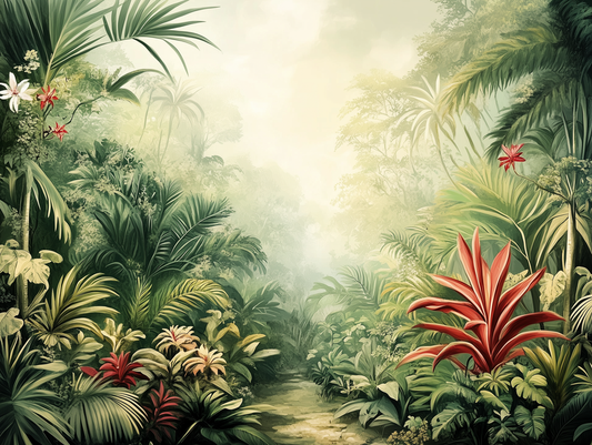 Fototapete Botanic Glow » tropischer Blättertraum & exotische Farben für lebendige Wohnideen  schneller Versand  Made in Germany von PCC FoliaConcept