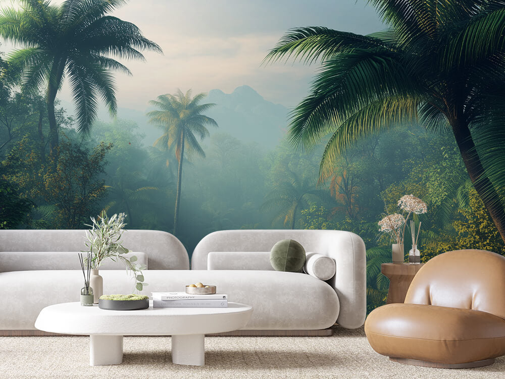 Fototapete Jungle Serenity » dichter Regenwald & sanftes Morgenlicht für grüne Ruheoasen  schneller Versand  Made in Germany von PCC FoliaConcept