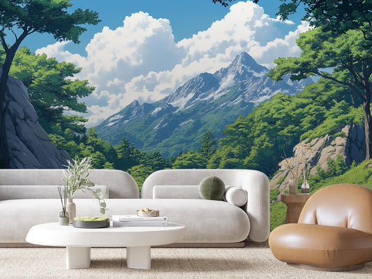 Fototapete Alpine Stream » Gebirgsbach & Bergpanorama für frische Natürlichkeit in jedem Raum  schneller Versand  Made in Germany von PCC FoliaConcept