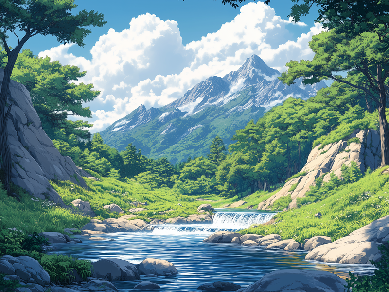 Fototapete Alpine Stream » Gebirgsbach & Bergpanorama für frische Natürlichkeit in jedem Raum  schneller Versand  Made in Germany von PCC FoliaConcept