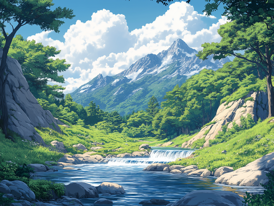 Fototapete Alpine Stream » Gebirgsbach & Bergpanorama für frische Natürlichkeit in jedem Raum  schneller Versand  Made in Germany von PCC FoliaConcept