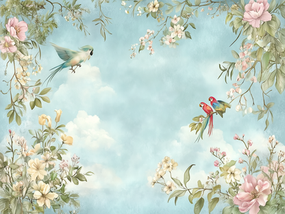 Fototapete Floral Skies » verspielte Vögel & florale Leichtigkeit für träumerische Wandgestaltung  schneller Versand  Made in Germany von PCC FoliaConcept