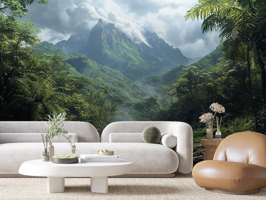 Fototapete Jungle Falls » tropischer Wasserlauf mit Urwald & Bergen für starke Naturwirkung im Raum  schneller Versand  Made in Germany von PCC FoliaConcept