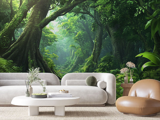 Fototapete Dschungelpfad » Tropischer Wald mit Steinweg für eine magische Raumwirkung  hochwertige Qualität  Made in Germany von PCC FoliaConcept