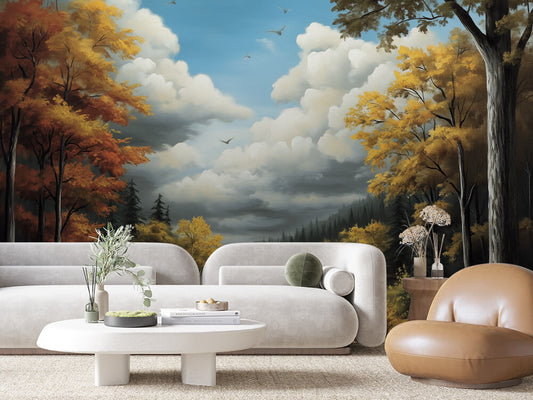 Fototapete Herbstweite » Herbstlandschaft mit weitem Blick und dramatischem Himmel  Natur in Farbe & Tiefe  Exklusiv bei PCC FoliaConcept