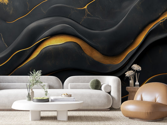 3D Marmor-Design in Schwarz mit goldenen Adern  Hochwertige Optik & selbstklebend  PVC-frei – Pimp My Wall