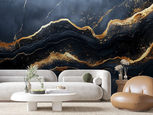 3D Marmoroptik in Schwarz mit goldenen Highlights  Luxuriöse Raumwirkung & selbstklebend  PVC-frei – Pimp My Wall