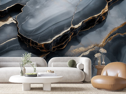 3D Marmoroptik in Dunkelgrau mit goldenen Details  Ausdrucksstarke Tiefe & selbstklebend  PVC-frei – Pimp My Wall