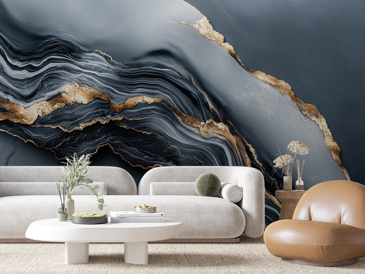3D Marmor Tapete in Eisgrau mit Goldadern  Ruhige Raumwirkung & selbstklebend  PVC-frei – Pimp My Wall