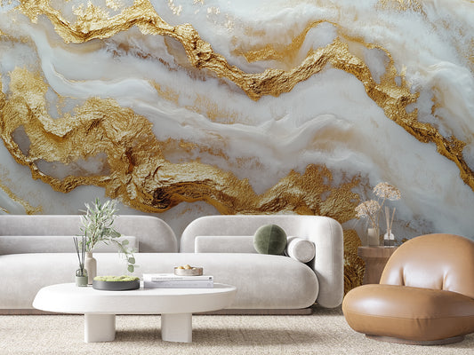 3D Marmor Tapete in Weiß mit Goldstruktur  Glanzvoll & selbstklebend  PVC-frei – Pimp My Wall