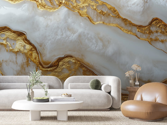3D Marmor Tapete in Weiß-Gold  Naturinspirierter Look & selbstklebend  PVC-frei – Pimp My Wall
