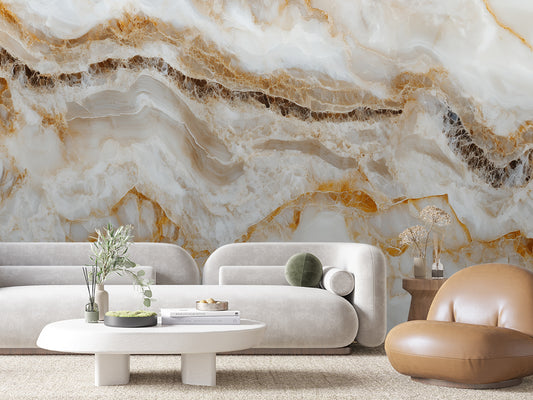 Onyx-Marmor in Beige und Gold