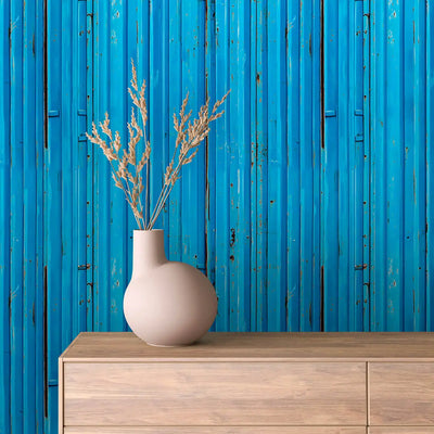 Metallic Wallpaper Luminous Blue Corrugated Iron