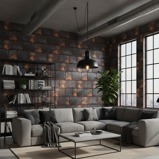 industrial design wohnzimmer mit tapete Metal_0034