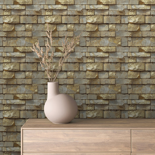  Tapete mit 3D-Sandstein-Optik  Warme Naturfarben für mediterranes Wohnambiente  Ideal für Wohnzimmer, Essbereich & Wintergarten – by PCC FoliaConcept